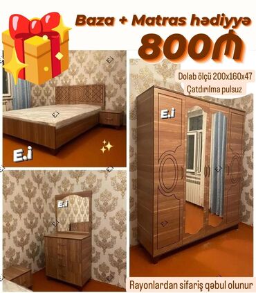 çarpayı ucuz: *Yataq dəsti 800Azn 🎁Baza + Matras hədiyyə🎁* 💥ENDİRİM 3 GÜN 💥 ✔️Rəng