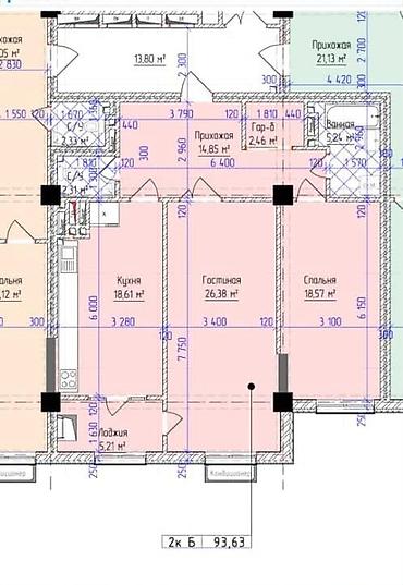 Продажа квартир: 2 комнаты, 93 м², Нижний Джал (Джал-23) Элитка, 9 этаж, ПСО (под самоотделку) — 1