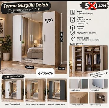 desmalar: Termo güzgülü 4 qapılı dolab - Ölçülər: hündürlük 200 sm, en 160 sm — 1