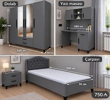 tek stolar: Gənc otağı üçün müasir mebel dəsti – qrafit boz rəngdə Dəst tərkibi — 1