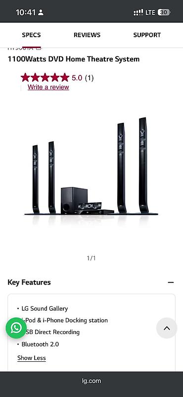 Audio: Məhsul: 1100W DVD Home Theatre System (LG HT906TAW – etiketdə SVC CODE — 1