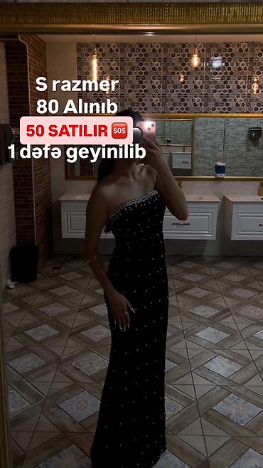 xonca bezemek: Qara uzun axşam/libas – S razmer - Model: çiyin açıq, strapless - — 2