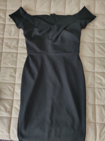 crna lanena haljina: S (EU 36), M (EU 38), bоја - Crna, Koktel, klub, Na bretele