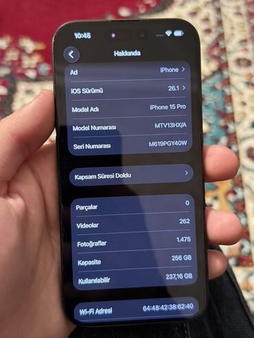 Apple iPhone: IPhone 15 Pro, 256 GB, Qara, Simsiz şarj, Face ID — 8