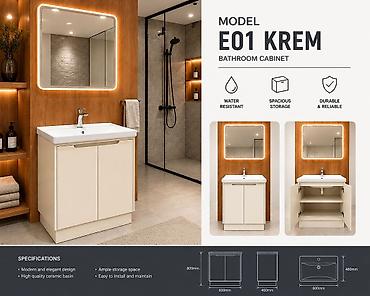 Hamam dolabları: Vanna otağı üçün dolab – Model E01 (AG/BOZ/KREM) və D01 AG Məhsul — 3
