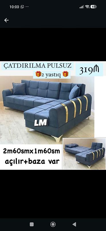 yer suren: Məhsul: Künc divan (açılan, bazalı) - Ölçü: 2 m 60 sm x 1 m 60 sm - — 1