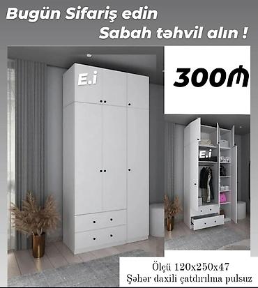 divar skaflari: Ağ rəngdə çoxfunksiyalı paltar dolabı - Ölçü: 120 x 250 x 47 sm - Üst — 1
