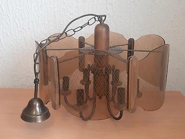 Rasveta: Stari luster mesing, drvo, staklo, 50cm Sirina lustera je 50cm, sa — 15