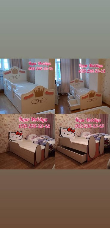 Детские односпальные кровати: Новый, Для девочки и мальчика, Без подьемного механизма, Без матраса, Без выдвижных ящиков, Азербайджан