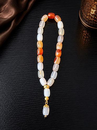 Aqat və opalit tonlarında təsbeh - Material: oval formalı cilalanmış