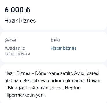 Готовый бизнес: Hazır biznes – dönərxana satılır. Məkan: Bakı, Binəqədi – Xırdalan — 1