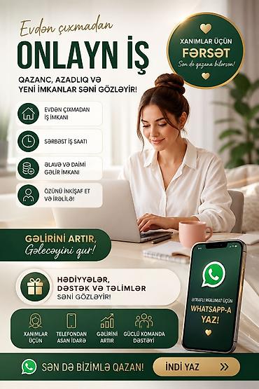 Работа: Xanımlar üçün onlayn iş imkanı Evdən çıxmadan işləyərək qazanc — 1