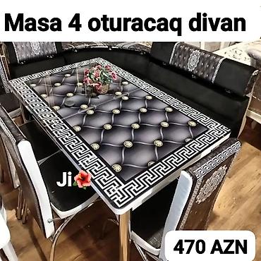 susə masa: Mətbəx/dining dəsti: şüşəüstü naxışlı masa + 4 oturacaq divan və 2 — 1