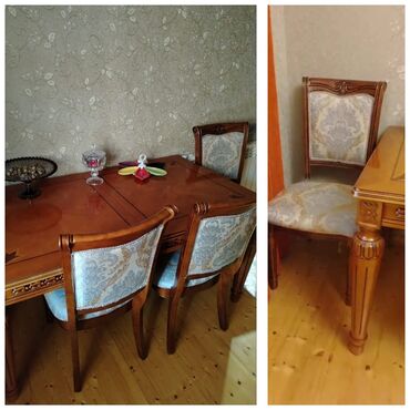 Qonaq otağı üçün, İşlənmiş, Açılan, Dördbucaq masa, 6 stul