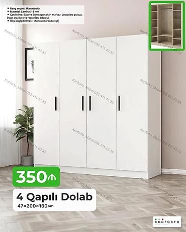 Dolablar: 4 qapılı dolab – 47×200×160 sm - Material: 18 mm laminat - Rəng — 1