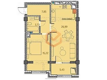 107: 2 комнаты, 60 м², Асанбай мкр Элитка, 14 этаж, ПСО (под самоотделку) — 1