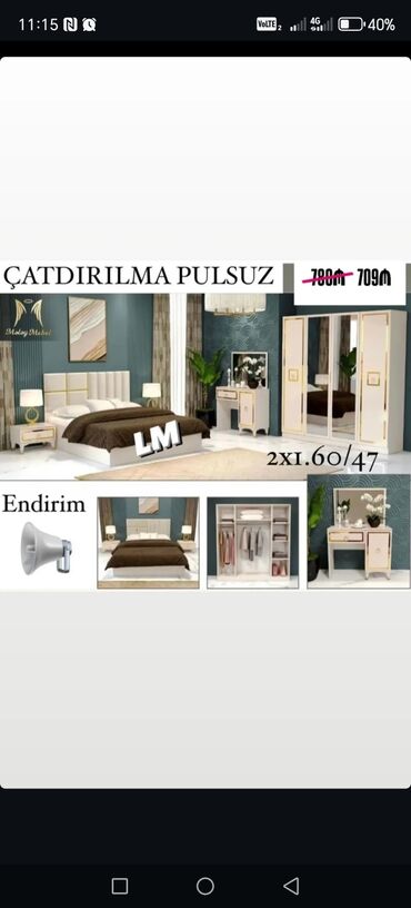 3д мебель: 2 təknəfərlik çarpayı, Dolab, Komod, Termo, Türkiyə, Yeni