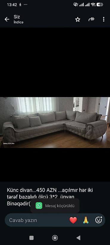 Künc divan. 450 AZN . açılmır hər iki tərəf bazalıdı ölçü 3*2 ünvan lalafo.az -da Künc divan. 450 AZN . açılmır hər iki tərəf bazalıdı ölçü 3*2 ünvan