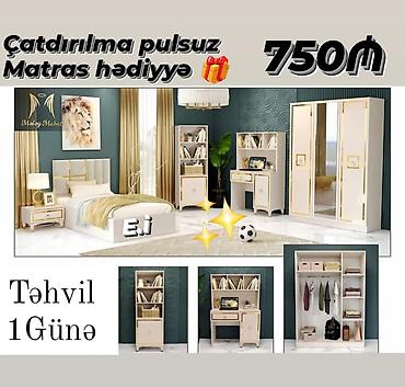 uşaq yataq mebeli: Uşaq/yeniyetmə otağı mebel dəsti – klassik-ağ və qızılı detallarla — 1