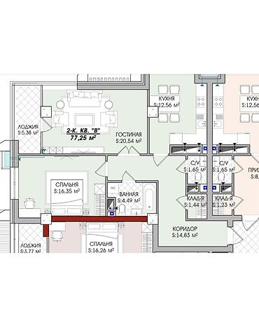 анкара 28: 2 комнаты, 77 м², Элитка, 2 этаж, ПСО (под самоотделку) — 6