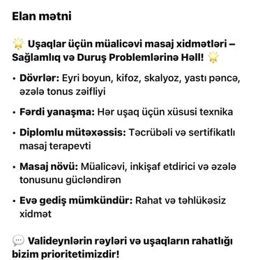 BYD: Mualicevi usaq masaji. 12 yasa qeder uşaqlara masaj edilir
