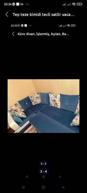 matraslarin satisi: Угловой диван, Новый, Раскладной, Без подьемного механизма, Нет доставки
