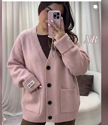 oversize jaket: Oversize kardiqan – pudra çəhrayı rəngdə - Yumşaq, isti trikotaj — 1