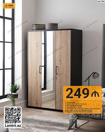 Mebel: 3 qapılı dolab – La Mini (Kod: 1092) - Ölçü: D 47 × H 200 × E 120 sm — 1