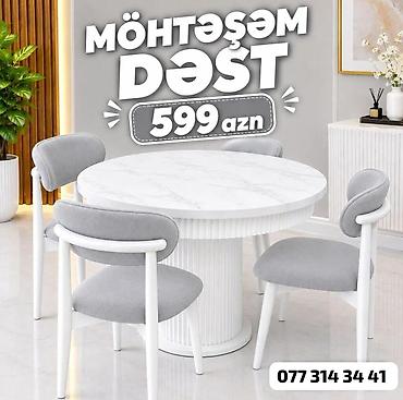 eyvan ucun stol stul: Yemək otağı üçün “Möhtəşəm Dəst” – dairəvi masa + 4 ədəd stul — 4