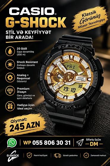kişi geyimleri: Yeni, Qol saatı, G-Shock, rəng - Qara — 1