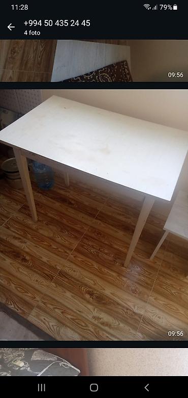 arenda stol stul: Ağ rəngli sadə masa. - Material: laminat/DTD üst səth, taxta ayaqlar — 1