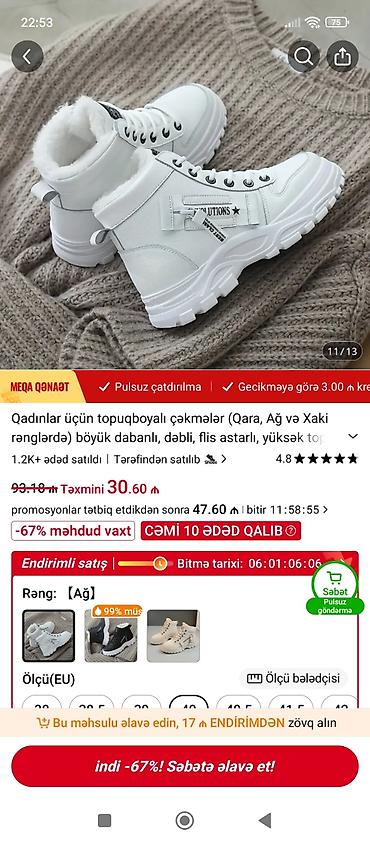 Ölçü: 40, rəng - Ağ, Yeni
