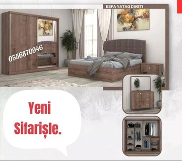 Yataq otağı dəstləri: İkinəfərlik çarpayı, Termo, Dolab, 2 tumba, Azərbaycan, Yeni — 9