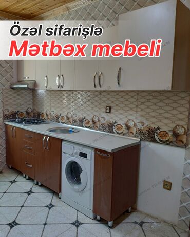 мебель для кухни: Özəl sifarişlə mətbəx mebeli - Layihə: alt və üst dolablı, masaüstü