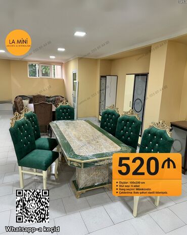 стулья барные: Qonaq otağı üçün, Açılmayan, Dördbucaq masa, 6 stul