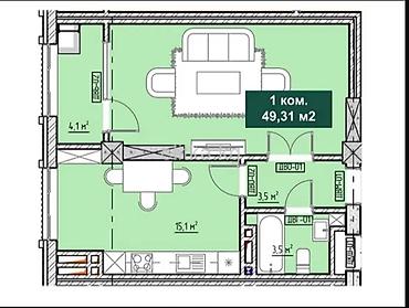 49: 1 комната, 49 м², Дордой Плаза ТРЦ Элитка, 8 этаж, ПСО (под самоотделку) — 2