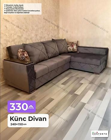 Künc Divan – 240×150 sm - Mexanizm: Açılan, bazalı (yataq funksiyalı