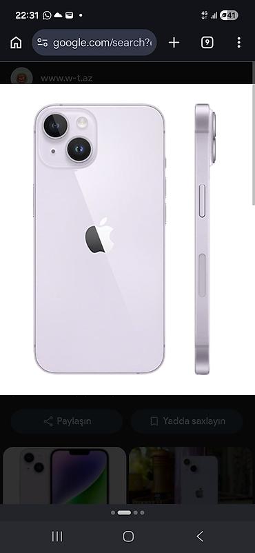 IPhone 14, 128 GB, Deep Purple, Face ID, Zəmanət, Simsiz şarj