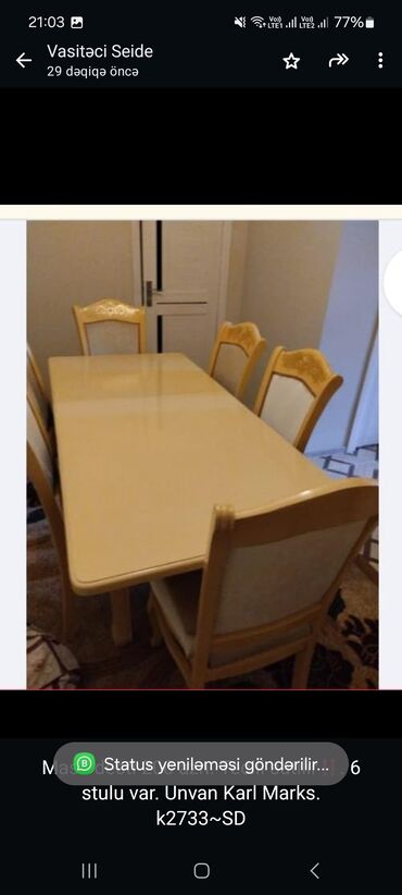 Divanlar: Masa desti 200 azn. Tecili satilir‼️. 6 stulu var. Unvan Karl Marks