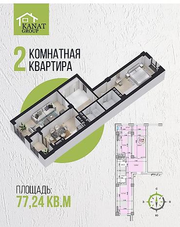 Продажа квартир: 2 комнаты, 77 м², 4 этаж, ПСО (под самоотделку) — 1