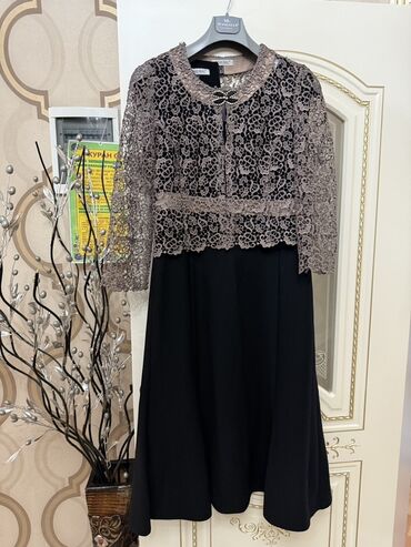 чёрное платье размер 50 52: Кече көйнөгү, Узун модель, Жеңдери менен, Таштар, M, L, XL