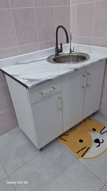 умывальник для дома: Ашкана үчүн тумба, Жуугучу менен, Полго орнотулма, түсү - Боз