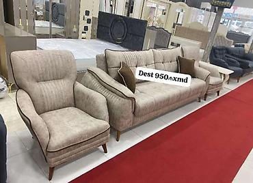 işdenmiş divan: Qonaq otağı üçün yumşaq mebel dəsti - Dəst: 1 böyük divan + 1 rahat — 1