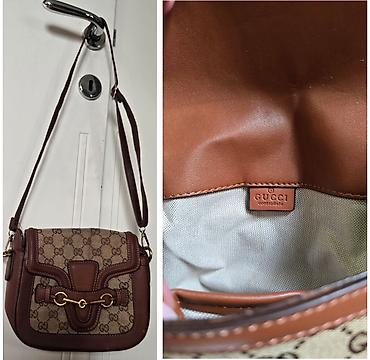 guci torba: Braon torba crossbody sa GG logom . Nosi se preko ramena, ima 2 tačke — 8