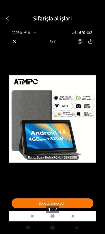 планшет в баку: ATMP C planşet - Əməliyyat sistemi: Android 14 - Prosessor: yüksək