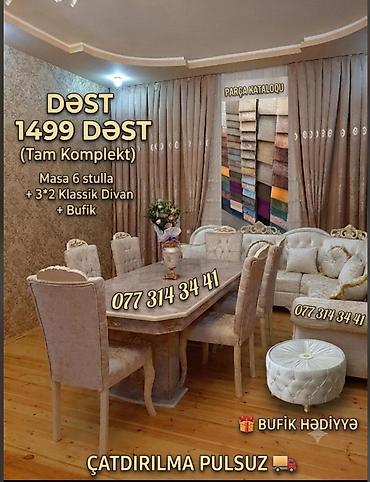 kilim mebel stol stul: Qonaq otağı üçün klassik dəst – tam komplekt Tərkib: - Masa + 6 ədəd — 1