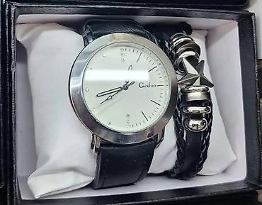 Setovi nakita: Muški set sat + narukvica u poklon kutiji. - Analogni kvarcni sat sa — 7