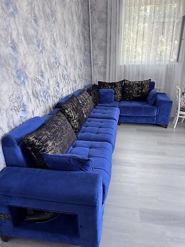 Divan və kreslo dəstləri: Mavi məxməri künc divan dəsti - Rəng: parlaq kobalt-mavi - Material — 1