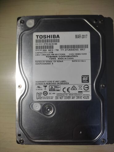 Жесткие диски, переносные винчестеры: Накопитель, Б/у, Toshiba, HDD, 1 ТБ, 3.5", Для ПК