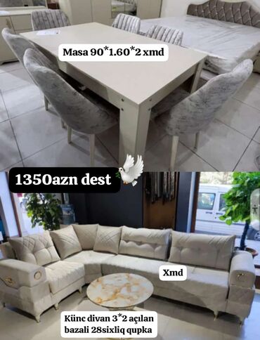 белый офисный стол: Künc divan və masa desti yeni qonaq otağı mebeli